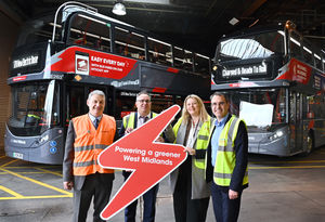 L-r - Ian Allder, business development director at Zenobe; Antony Goozee, bus strategy and commercial director at National Express West Midlands; Jo Shore, director of delivery at Transport for West Midlands; Cllr Tim Huxtable, chair of transport delivery overview and scrutiny committee at WMCA