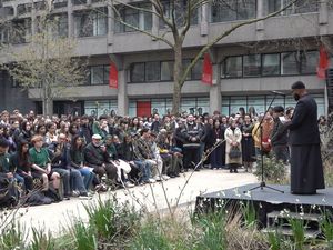 A gathering of people in memory of Aalia Mahomed