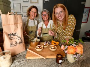 LAST COPYRIGHT NATIONAL WORLD TIM THURSFIELD -11/09/25Great British Bake Off star Nicky Laceby, shows Meg Jones how to make great porridge as she prepares for the finals of the World Porridge Making Championship. Caroline Waterhouse from Pimhill Farm, who supplies the oats was also there.