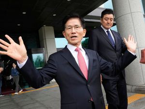 South Korea’s People Power Party’s presidential election candidate Kim Moon Soo speaks after submitting documents to register as a candidate to run in the June 3 presidential election, at the National Election Commission, Gwacheon