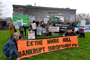 Protestors gathered outside Shirehall ahead of the decision on the North West Relief Road