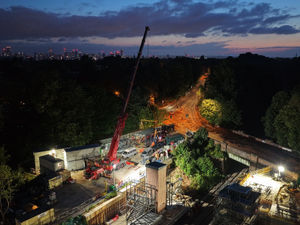 Supporting image for story: In pictures: Huge crane hoists a new footbridge onto a long-awaited Birmingham railway station