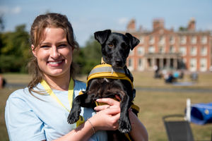 Sarah Brown, Brighter Day’s Rescue fundraising coordinator and Pete, Brighter Day’s head fundraiser dog, at Weston’s Woof Walk.