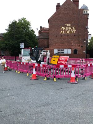Roads have been sealed off around the Prince Albert pub due to the Metro works