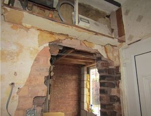 The brickwork left exposed 