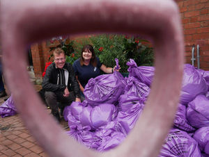 Kington postmaster Tim Allen and Chamber of Trade Chairman Emma Hancocks during the litter pick