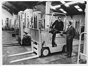 1973 - Gracemere Fork Lift depot, Old Heath Road, Wolverhampton.
Bernard Robert with Bill Johnson and part of the hire fleet.