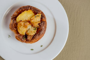 War of the roses - Lancashire hotpot inside a Yorkshire pudding