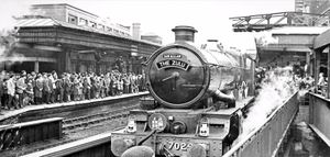 nostalgia pic. Shrewsbury. The Clun Castle at Shrewsbury railway station in an event for the end of steam locos in March 1967. Shrewsbury station. A picture (not this particular picture) of the event which appeared in the Shropshire Star had the caption: 'No 7029 Clun Castle, former ex-Great Western Castle Class locomotive, one of the special 'steam memorial' trains at Shrewsbury station.' It was taken on Saturday, March 4, 1967. This is one of a number of pictures from Paul France of Madeley, paul-france@sky.com but were given to him. i.e. ‘One of the ladies at Hill Top Stores (Madeley) recently gave me a carrier bag full of old photos, negatives and slides taken by her late husband. He was a professional photographer called Peter Hayward who worked at the Shropshire Star, The Dawley Observer, the Newport Advertiser as well as some time in Newark. He was a train buff so most of the stuff is pictures of engines not just steam, but umpteen pics of diesel engines, overhead electric etc. There are also numerous brown envelopes ( thankfully carefully labelled!) containing negatives.’ Paul’s contact details are: 4 Upper Dingle, Madeley, 01952 793473 or 0753 1050 294. Steam loco. Steam locos. Library code: Shrewsbury nostalgia 2017.