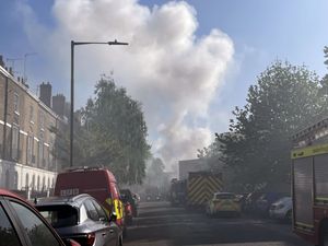 The scene of a fire at an electrical substation in Maida Vale, west London