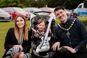 Poppy King, Alfie Moore and Oswestry mayor Jay Moore