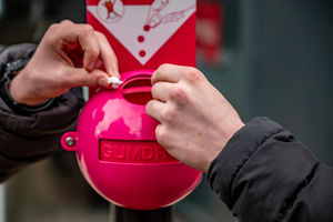 One of Oswestry's new 'gumdrop' chewing gum bins. Photo: Grum