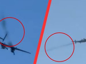 Supporting image for story: Watch smoke come from Lancaster Bomber before it returns to base in emergency after flying over West Midlands