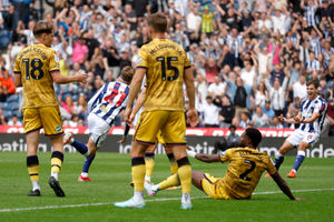Isaac Price wheels away in celebration after opening the scoring for West Brom against Blackburn (Photo by Adam Fradgley/West Bromwich Albion FC via Getty Images)