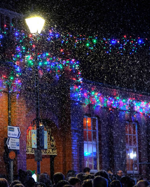 'Snow' falling in Kington around the clock tower. Image by Andy Compton