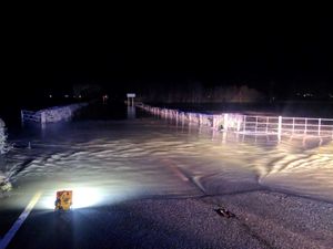 Flood water at Welshpool airport. Pic: @MontyFireSTN