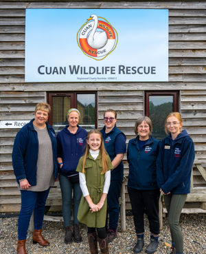Cuan Wildlife Rescue are from left to right, Tina Cooke, Dani Peat, Sami Martin, Gini Paine and Becky Lewis, with Jamie Smart at the front.  Image by Eagle Eyed Girl
