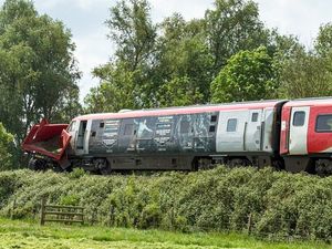 Supporting image for story: New photos of train which crashed into tractor trailer near Leominster, injuring six people