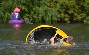 A racer capsizes into the River Severn