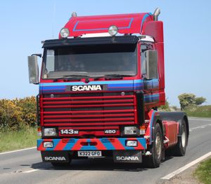 The ex M A Evans' Scania 143m owned by Bob Sutton of Craven Arms