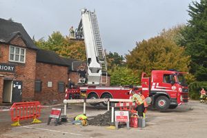 The former Oxon Priory in Shrewsbury, pictured following a major blaze on October 6
