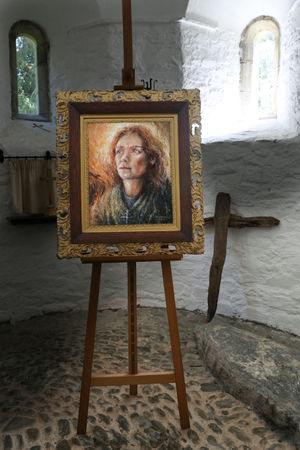 3.	Stephen Hopper’s oil painting of St Melangell in the atmospheric, reconstructed apse of St Melangell’s church