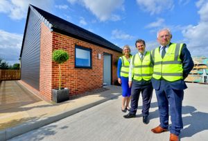 Housing Secretary Robert Jenrick visiting LoCal Homes in Walsall with chairman Elisabeth Buggins and chief executive Chris Handy