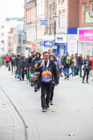 Buddhists walked up Pride Hill to the bank for their protest