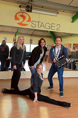 From left, drama tutor Cherelle Newson, principal Lucy and Tom Lowrie-Herz. Front, dance teacher, Sian Archer