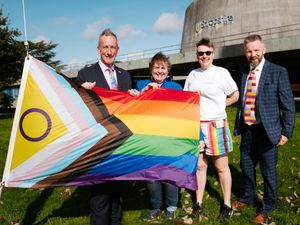 Supporting image for story: Rainbow flag fluttering over Shrewsbury's Shirehall marks the start of town's first Pride festival