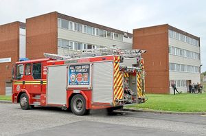 A fire engine outside the Greenlawns flats on St Mark's Road
