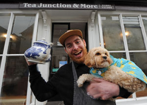 Tea Junction & More owner Jake Holdsworth with Frankie the dog