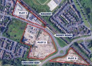 A Map Showing The Three Plots Of Land At Doxey Earmarked For Regeneration As Part Of The Stafford Station Gateway Project. Image courtesy of Staffordshire County Council