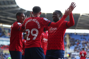 Taylor Gardner-Hickman of West Bromwich Albion celebrates after scoring a goal to make it 0-2 with Jake Livermore of West Bromwich Albion and Reyes Cleary of West Bromwich Albion during the Sky Bet Championship between Reading and West Bromwich Albion at Select Car Leasing Stadium on October 15, 2022 in Reading, United Kingdom. (Photo by Adam Fradgley/West Bromwich Albion FC via Getty Images).