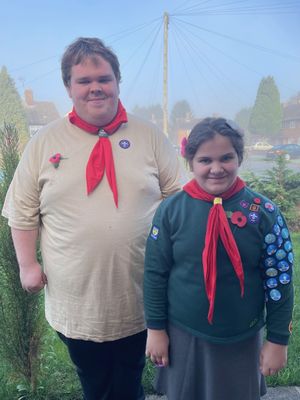 Maria Shah Young Carer in Cub Uniform with her older brother Alistair who is a leader at Prees Scouts