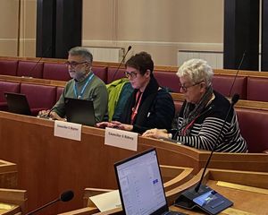 (l-r) Cllrs Parmjit Sahota, Cathryn Bayton and Sue Ridney at a Dudley Council Social Care and Wellbeing Scrutiny Committee meeting. Picture Martyn Smith/LDRS free for LDRS use