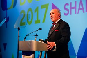 Peter Guy, President of the Shropshire Chambers of Business, addresses the event 