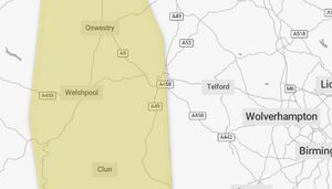 A yellow weather warning for rain is in place for parts of Shropshire, as the Met Office warn that the wet weather is likely to cause some disruption. Image: Met Office