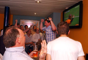 Wolves fans who couldn't get tickets for the game celebrate at The Crown in Bridgnorth as Wolves score their second goal of the game - 26.05.2003
