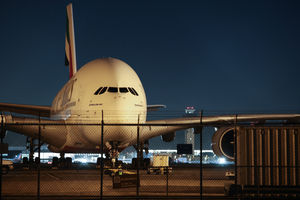 An Emirates plane. (Photo by Patrick T. Fallon / AFP via Getty Images)