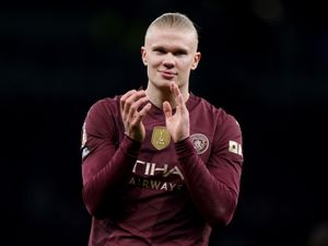 Manchester City’s Erling Haaland celebrates after the Premier League win at Tottenham