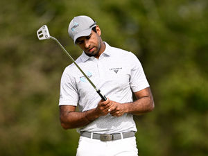 Aaron Rai reacts to a missed putt on the 16th green during the final round of the Mexico Open at Vidanta Vallarta (Photo by Orlando Ramirez/Getty Images)