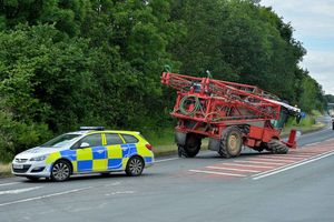 A farm vehicle lost its wheel on the A5 next to the West Felton turn by Oswestry