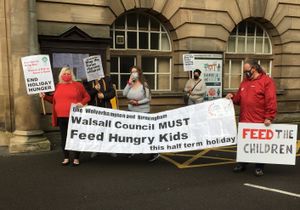 Protest over free school meals outside Walsall Council House. Photo: Gurdip Thandi