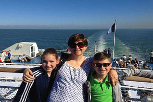 Sail away... Sally-Anne Youll with children Emily and Jamie set sail for France on board Brittany Ferries service to Caen