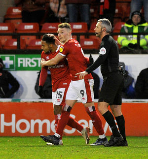 SPORT COPYRIGHT EXPRESS&STAR TIM THURSFIELD 18/01/20.WALSALL V CRAWLEY.Wes McDonald celebrates his goal with Caolan Lavery.