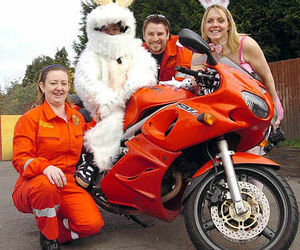 Julie Talbot and Andy Frost, from Newport Community First Responders are seen with Charlie Blade and Maxine Gamble before the bike ride through Telford. Money raised from the run went to the Shropshire Star's Flying Doctor Appeal and Shropshire First Emergency Response. (SAFER).nextpage