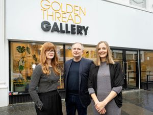 Mary Stevens, Exhibitions Officer and Peter Richards outside the Gallery