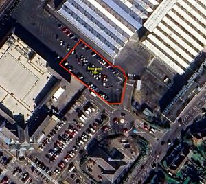 A view from above of the old Sentinel Works, and the patch of land earmarked for Costa Coffee