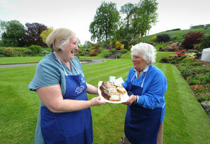(left) League of Friends of Royal Shrewsbury Hospital fundraising chairman Jane Preece, and (right) member June Whitaker, at Marche Manor, Halfway House, Shrewsbury